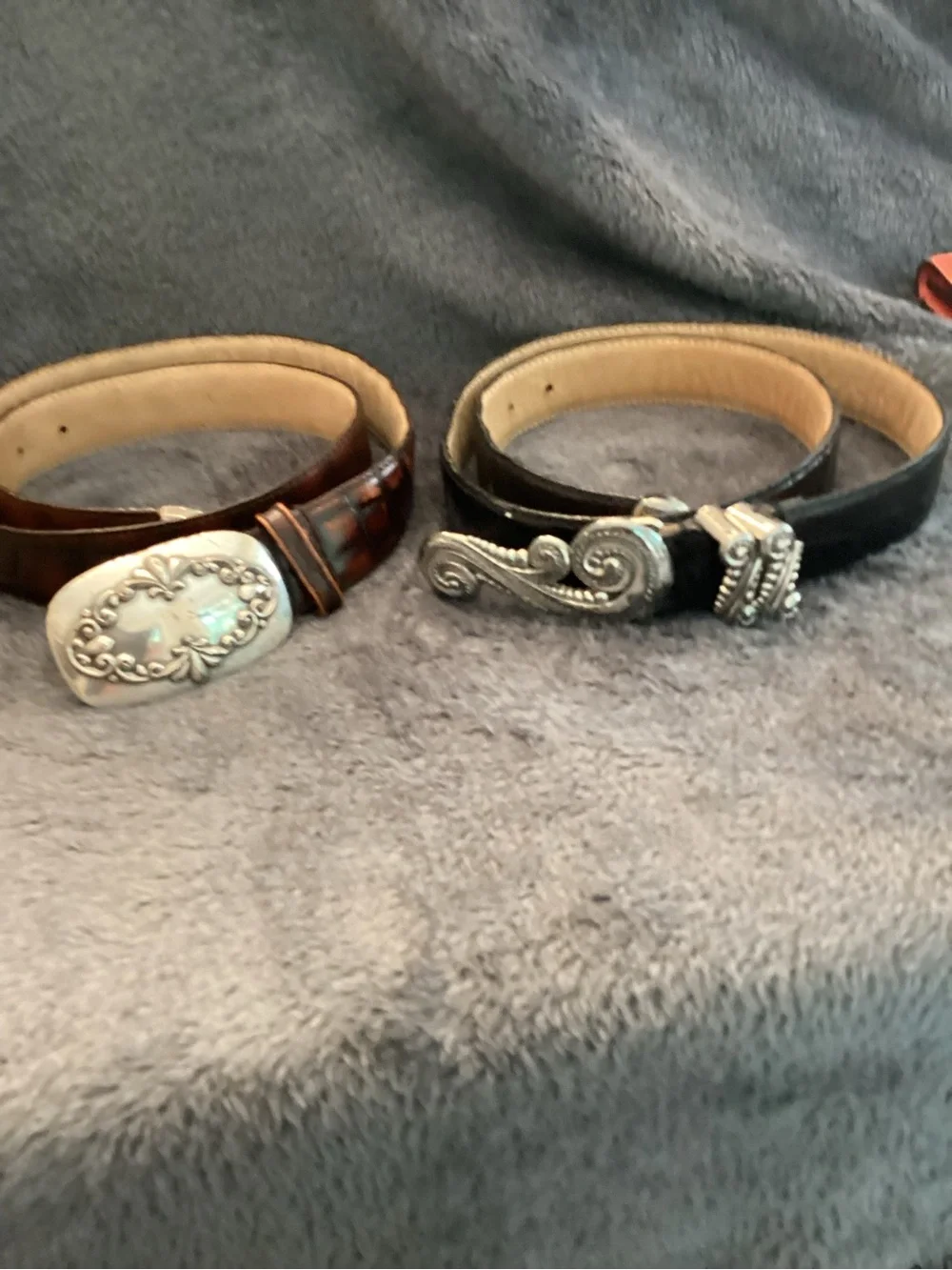 Barse Vintage  Leather Belts with Decorative Silver Buckle - Brown and Black